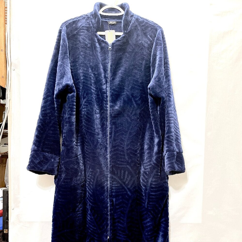 New | Just Love Textured Plush Zipper Lounger Robe for Women Navy Blue | Size M
